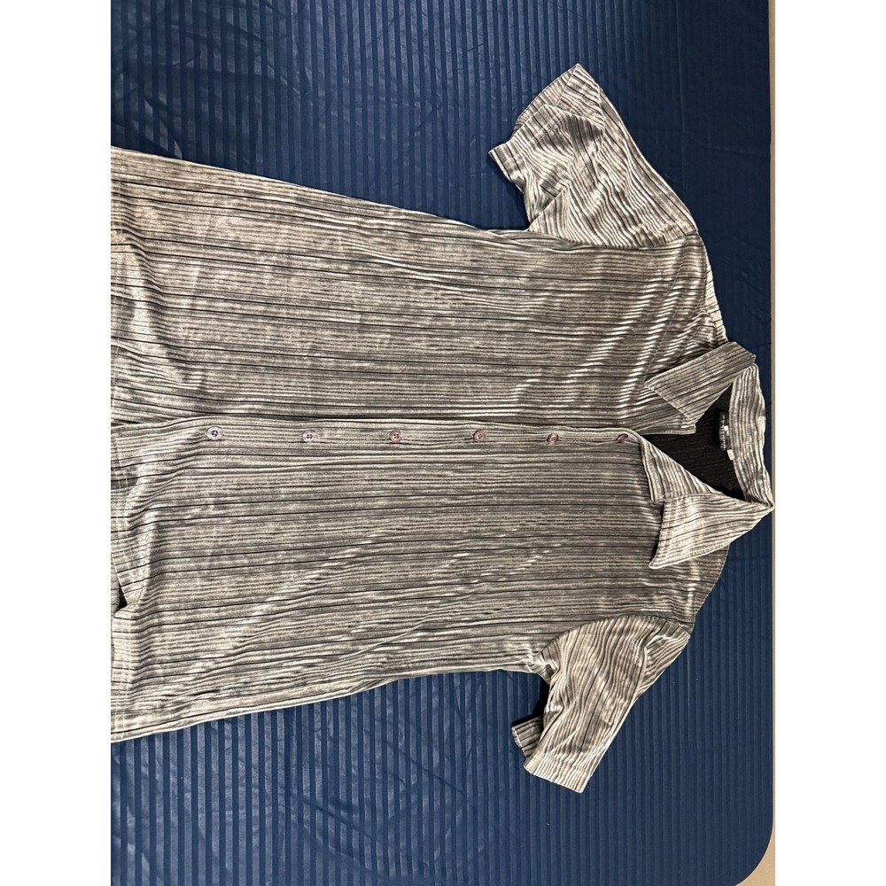 Positano Mens Silver Black Pleated Velvet Short Sleeve Button Down Shirt M